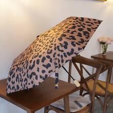Leopard Print Manual Black Vinyl UV Protection Sun & Rain Umbrella For Women, Fashionable For Outdoor Travel - Leopard Print Manual - View 4