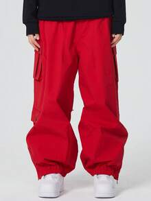 1 buah Celana Ski Kargo Super Longgar Unisex, Potongan Kaki Lebar Hip-Hop dengan Manset, Banyak Kantong Penyimpanan Kargo, Gaya Jalanan Merah Olahraga Musim Dingin - Merah - View 6