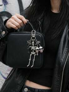 Skull Cherry Alloy Bag Hanging Bag Keychain Pendant, Featuring Elements Such As Skull Figures And Stars, Vintage Silver Style, Halloween - Multicolor - View 2
