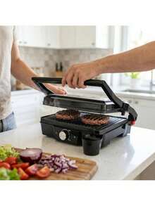 CAMRY Electric Grill, Indoor BBQ Grill, Contact Grill - Non-Stick Plates, Thermostat Control, Compact Design - EU E Type Plug(220-240V) - View 3