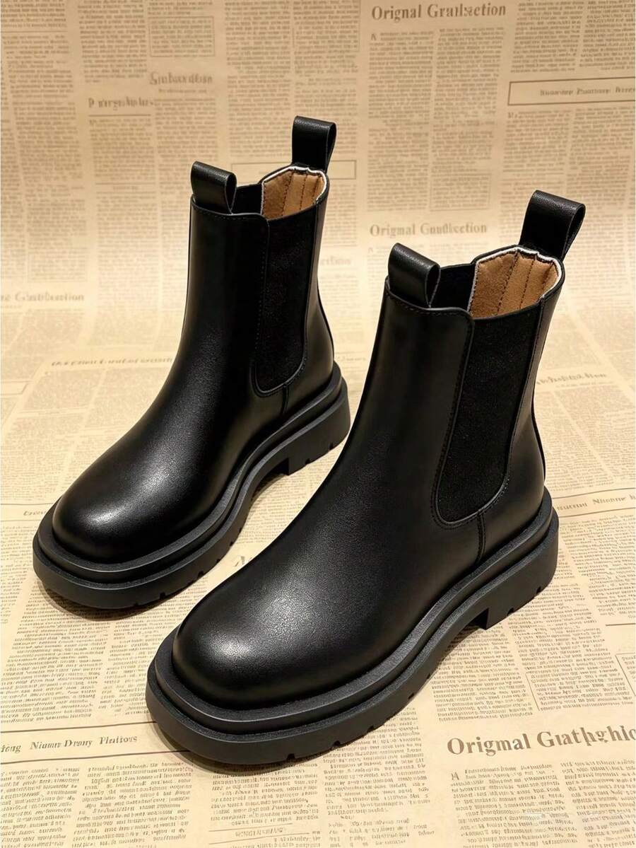 Sepatu Bot Ankle Chelsea Slim Sol Tebal untuk Wanita, Model Musim Semi/Gugur Terbaru 2026 - Hitam - View 1