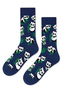 1 Pair Of Crew Sock, Men Funny Graphic Socks, Cute Panda Bamboo Pattern Socks, Soft Breathable, Halloween Christmas Holiday Gift For Men Women - Multicolor - View 2