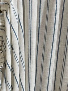 1pc American Style Half Curtain Japanese Blue Striped Tassel Ball Vintage Country Door Curtain Short Kitchen Curtain - 1PC - View 2
