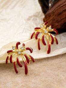 1 Pair Of Retro Red Fireworks Clip-On Earrings: Minimalist Geometric Design, For Women (No Piercing Required) - Red - View 5