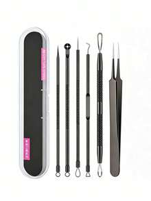 6/4/1pc Blackhead Removal Tool Set (Pimple Extractor Kit) - For Removing Blemishes, Treating Acne And Clearing Facial Blackheads (Black - Includes Storage Box); Suitable For Daily Beauty, Skincare, Spa And Facial Care. - Multicolor - View 9