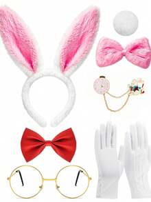 Halloween 3/7pcs Easter White Rabbit Costume, Rabbit Outfit Wonderland Rabbit Costume Accessories Set, Adult Costume Set - Multicolor - View 1