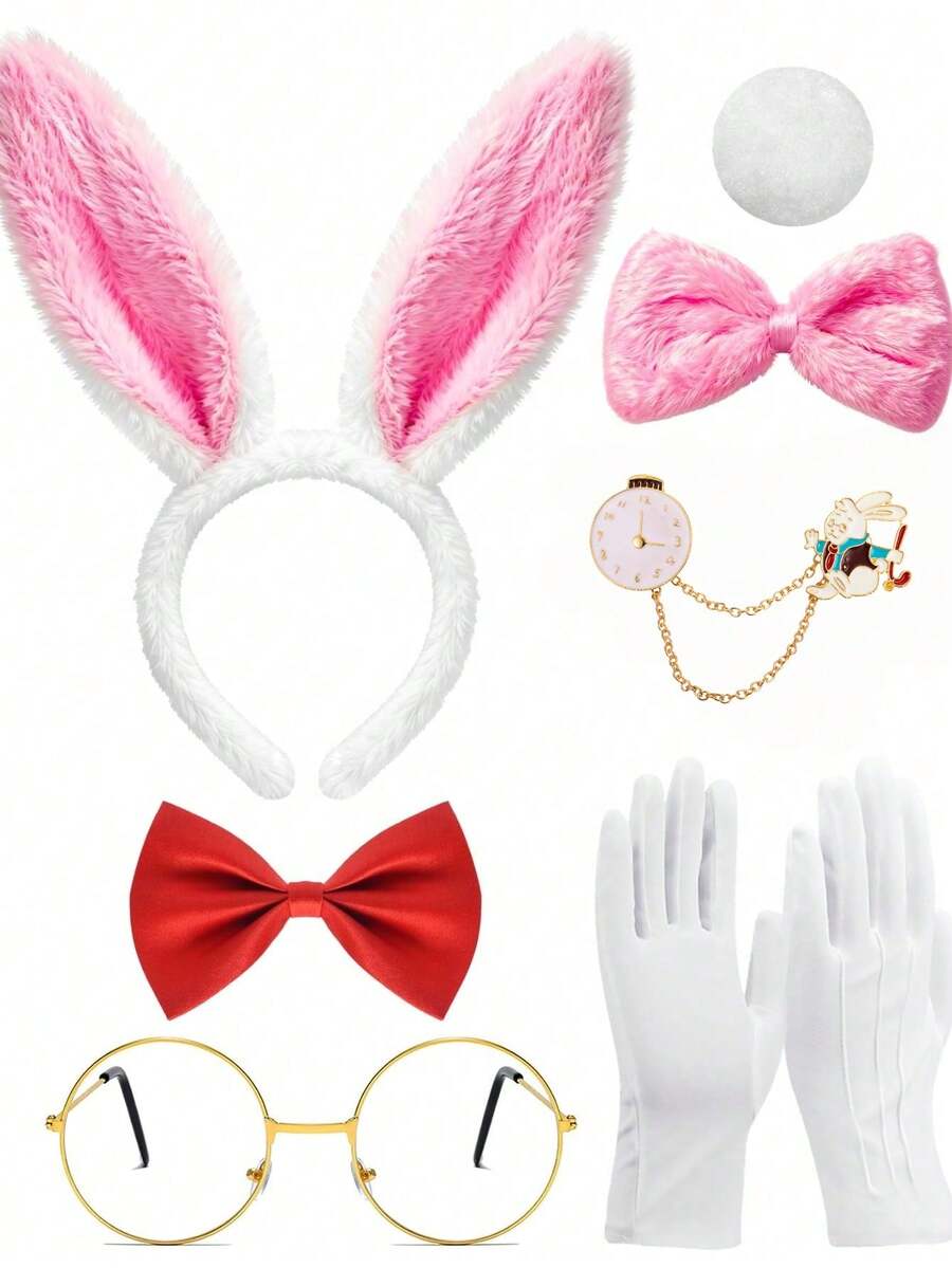 Halloween 3/7pcs Easter White Rabbit Costume, Rabbit Outfit Wonderland Rabbit Costume Accessories Set, Adult Costume Set - Multicolor - View 1