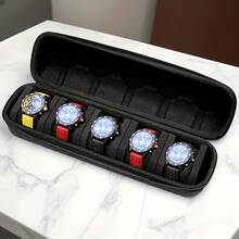 Hard Shell Watch Storage Box With Flip Lid, 2 Watch Compartments, Scratch-Resistant Lining, Durable And Dust-Proof, With Handle For Portability, Ideal Gift For Watch Collectors - Multicolor - View 6