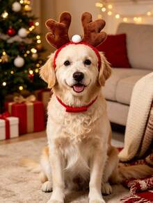 Christmas Reindeer Antlers Pet Headband With Adjustable Hook And Loop Strap; Decorative Accessory For Dogs And Cats. Suitable For Christmas Dress-Up, Holiday Parties, Holiday Pet Photography And Christmas Gifts For Pets. - Multicolor - View 9