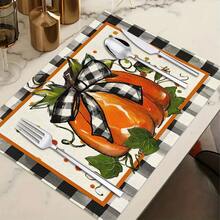 1/4/6pcs Autumn Series Black & White Plaid Bow & Pumpkin Pattern Printed Placemats, Heat Resistant Table Mat For Home Kitchen, Table Protection, Kitchen Dining Table, Party Decor - Multicolor - View 11
