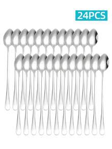 Long Handle Stainless Steel Spoons, 2/6/12/24pcs Multi-Purpose Stirring Spoons, Gold/Silver/Rainbow Color Reusable Table Spoons, Suitable For Coffee, Tea, Desserts, Beverages - View 8