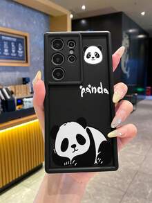 1pc Fashion Pure Android TPU Material Sleeping Panda Element Pattern Lens Protection Thick Anti-Fall Anti-Fingerprint Black Diamond Sand Phone Case Suitable For Samsung/Transsion/HONOR/ - Black - View 1