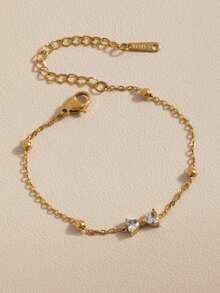 1pc Delicate Bowknot Bracelet, Fashionable & Versatile, Suitable For Women's Daily Commute, Banquet Party, Wedding, Or As A Gift (Beads Random) - Gold - View 7