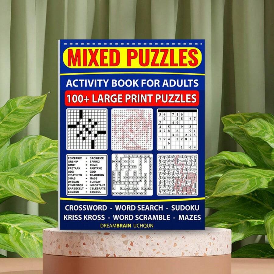 1PC,Fun Puzzle Notebook,Includes Word Search,Sudoku,Maze And Other Brain Games,Suitable For Adults And Seniors,Exercises Brain Power,Relieves Stress,Great Choice For Leisure And Entertainment,Perfect As A Gift (Pen Not Included) - Rectangle - View 1
