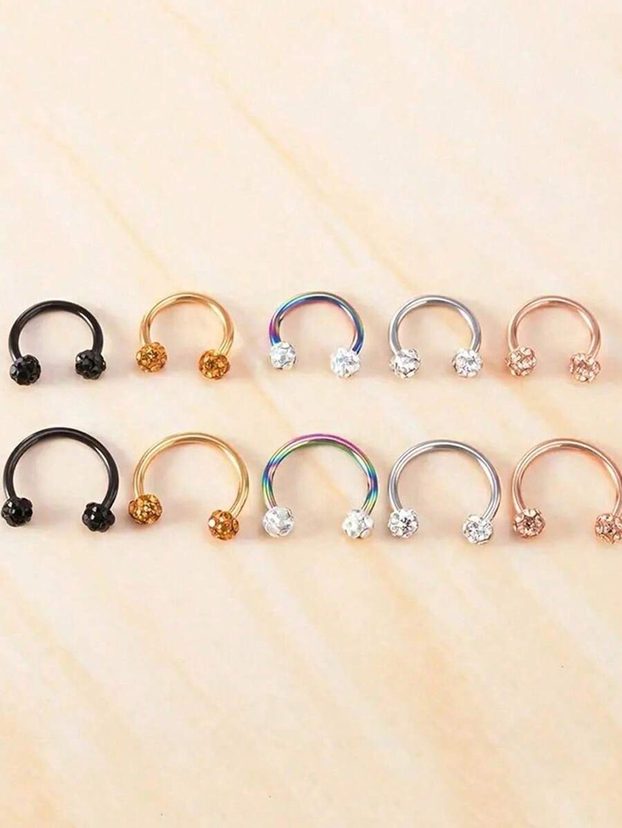 1/5pcs Fashion Soft Clay Rhinestone Round Decorative Nose Ring Septum Ring Lip Ring Suitable For Women's Daily Wear - Drill Ball - View 1