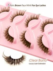 Asiteo 5 Pairs New Brown Fox Eye/Cat Eye False Eyelashes, Create Charming Makeup, Natural Curl And Length, Sexy Eyelashes Enhance Charm - Brown - View 4