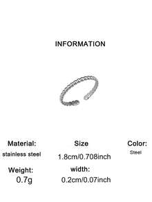 Anillo De Acero Inoxidable Con Diseño Geométrico Trenzado Simple, Anillo Abierto Ajustable, Joyería De Moda Para Mujer Para Regalo De Boda - Plateado - Ver 9