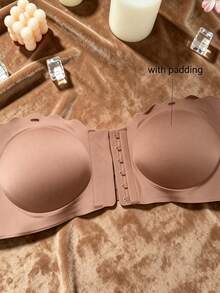 Mocha Front-Clasp Fan-Shaped Bandeau Bra, Upgraded Wide Silicone Anti-Slip Strip, Soft Comfortable Lining, Seamless Wire-Free Women's Lingerie - Coffee Brown - View 4