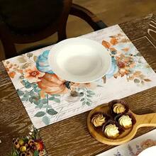 1/4/6pcs Autumn Series Blue & Orange Floral Pumpkin Pattern Printed Placemats, Heat-Resistant Table Mat For Home Kitchen, Table Protection, Kitchen Dining Table, Party Scene Decoration - Multicolor - View 12