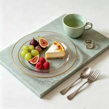 50/25/10 Pack 10.25" & 7.5" Clear Hammered Double Gold Rim Round Dinner Plates, Appetizer Dessert Serving Trays, Wedding Party Catering Dinnerware, Halloween Thanksgiving Friendsgiving Fall, Large Capacity Set For Host Guest Entertaining - View 3