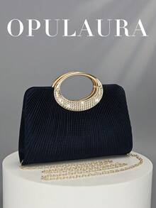 OpulAura 女士时尚闪亮水晶钻晚宴手拿包，奢华闪亮钻石镶嵌礼服手提包，适合晚会、派对、约会、鸡尾酒会、生日派对、新娘配饰、生日礼物 - 藏蓝色 - 查看 1