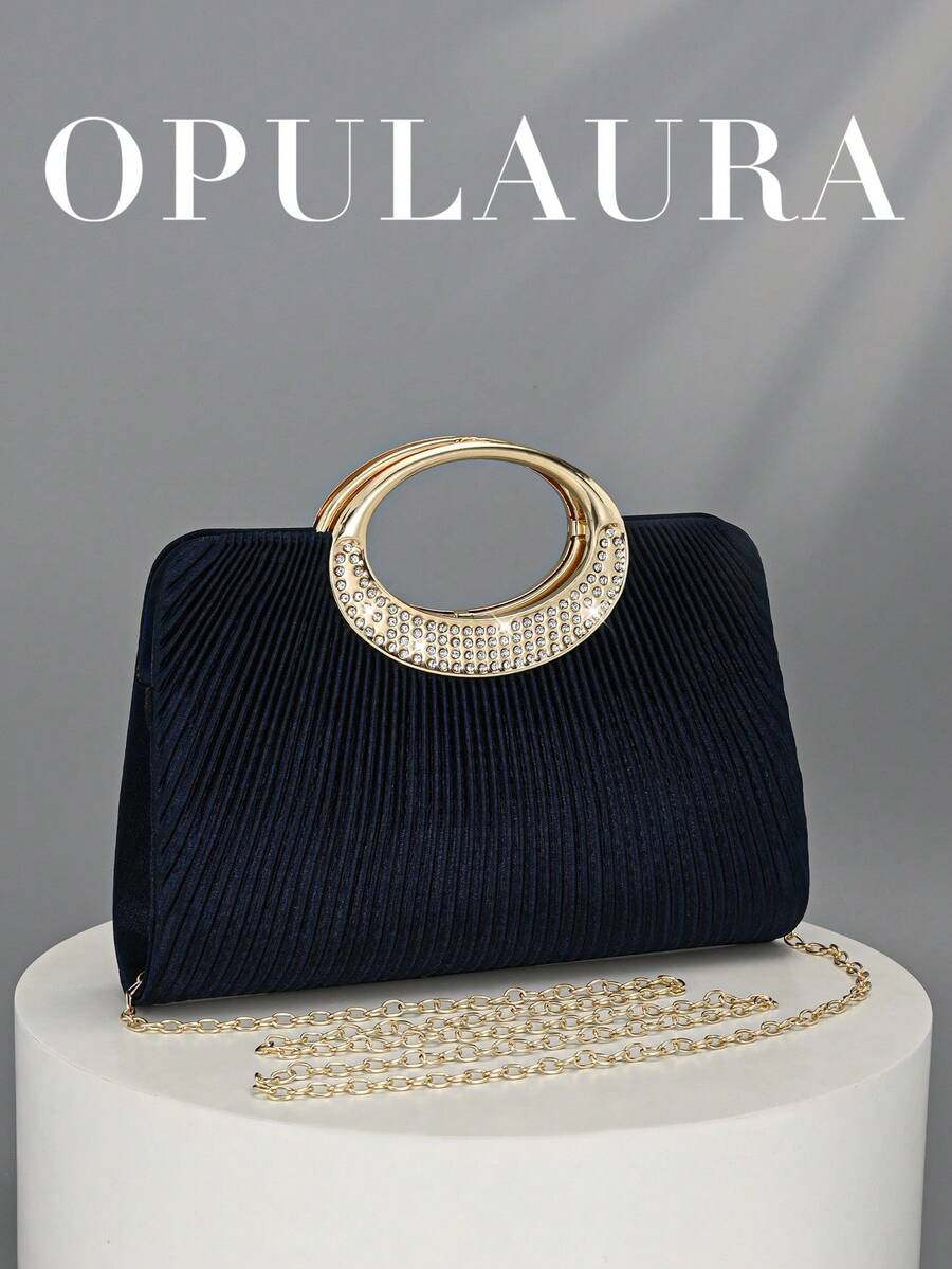 OpulAura 女士时尚闪亮水晶钻晚宴手拿包,奢华闪亮钻石镶嵌礼服手提包,适合晚会、派对、约会、鸡尾酒会、生日派对、新娘配饰、生日礼物 - 藏蓝色 - 查看 1