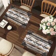 1/4/6pcs Autumn Series Vintage Lace Wood Grain Pattern Printed Placemats, Heat-Resistant Table Mats For Home Kitchen/Dining Table Protection, Kitchen Party Scene Decoration - Multicolor - View 7