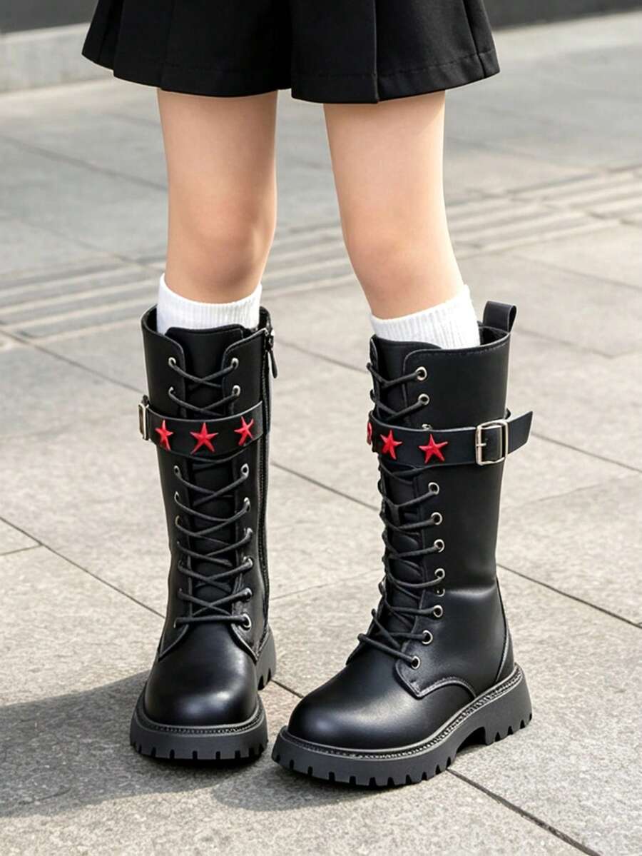 1 Pair Girls' Autumn/Winter Comfortable Fashion Versatile Kids Boots, Classic Tall Boots, Comfortable Boots, Riding Boots - Black - View 1