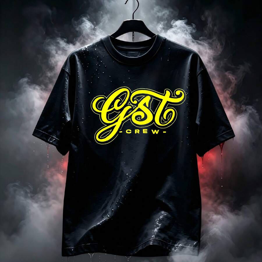 Soft Street Style Cotton Bright Yellow Cursive Letter Print T-Shirt, Daily Street Outfit, Holiday Gift - Black - View 1