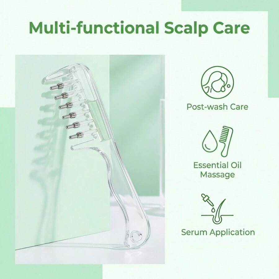 1pc Head Massage Essential Oil Infusion Comb, Head Massage Tool, Elastic Roller Transparent Liquid Dispensing Comb, Scalp Care Massage Comb