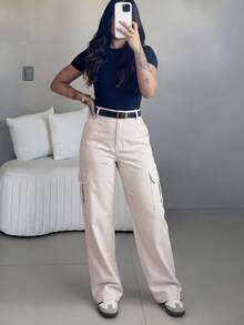 Women's Autumn Multi-Pocket Cargo Pants Casual Long Trousers Khaki Color Daily Outdoor Leisure Commute Date Work Wear With Pockets - Khaki - View 1