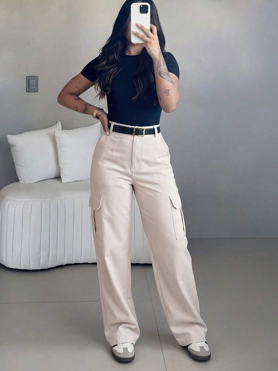 Women's Autumn Multi-Pocket Cargo Pants Casual Long Trousers Khaki Color Daily Outdoor Leisure Commute Date Work Wear With Pockets - Khaki - View 1