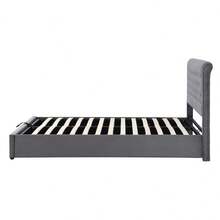 Upholstered Bed,King Size Bed,With Hydraulic Lever, Functional Storage Bed, Rivet Decoration, Without Mattress, Linen - Grey + Velvet + 180cm*200cm - View 9