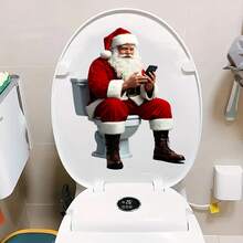 1pc Funny Santa Claus On Toilet Using Phone Decorative Toilet Sticker, For Home Bathroom And Public Toilet Decoration - A - View 3