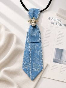 1pc Women's Plant Floral Bee Decor Shirt Collar Accessory, Denim Collar Tie - Multicolor - View 7