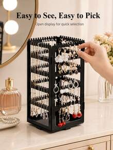 Rotating Earring Storage Rack, Multi-Sided Jewelry Display Stand With Hanging Slots And Base Tray, Large Capacity Earring, Necklace, Bracelet Organizer, Suitable For Stud Earrings, Dangle Earrings And Various Small Accessories, Vanity Storage - Multicolor - View 8