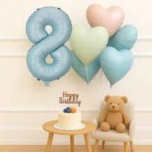 6pcs Light Blue Number And Multicolor Heart Shaped Aluminum Film Balloon Set For Anniversary Birthday Christmas Party Decoration - View 7
