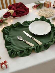 2/6/12pcs Christmas Style Red & Green Ruffled Placemats, Soft & Breathable, Suitable For Dining Table Setting, Coffee Table Decor, Picnic Arrangement, Wedding & Holiday Decoration 30x45/40x40 - Multicolor - View 6