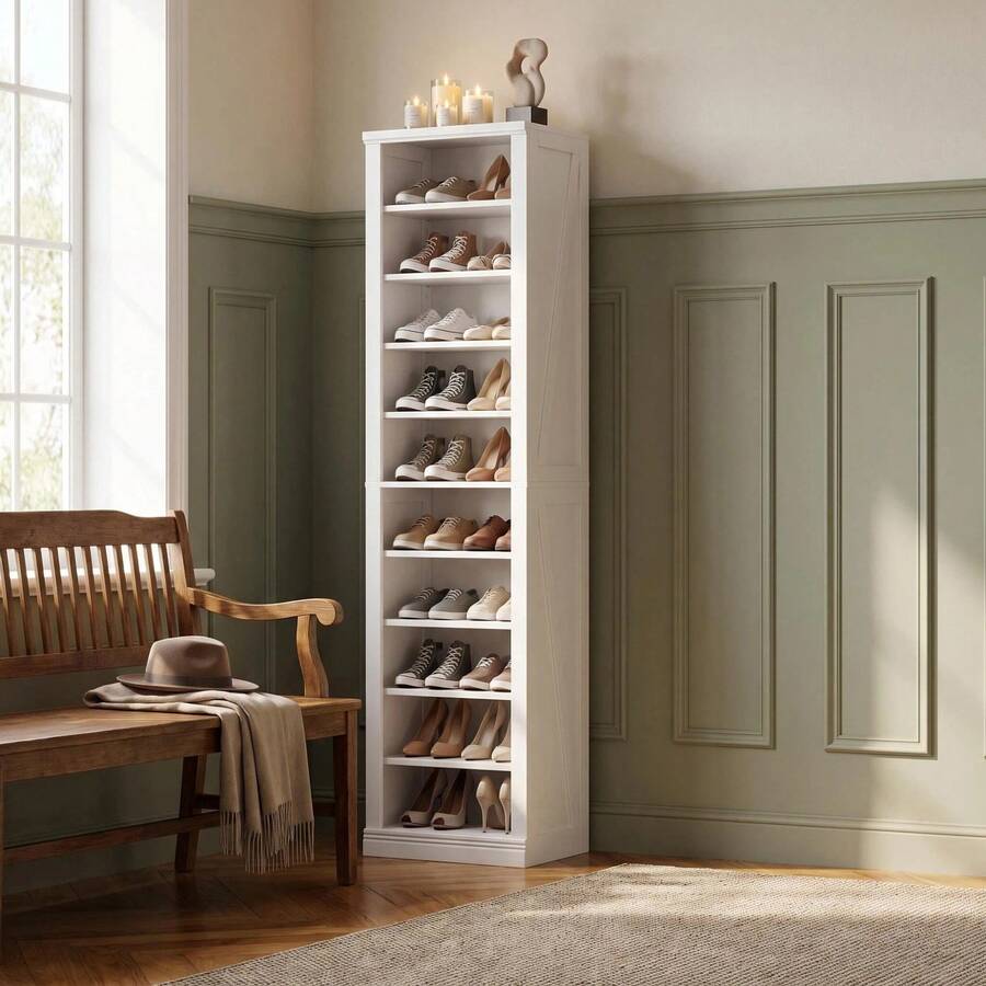 HEXCELEN 10-Shelf Vertical Shoe Cabinet, Space-Saving Adjustable Shelf ...