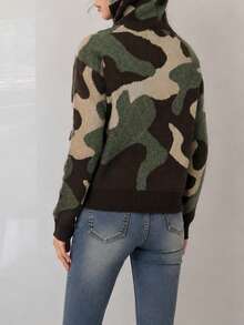 Jaket Kardigan Wanita Musim Gugur/Dingin Elegan Minimalis dengan Motif Kamuflase yang Menawan, Dilengkapi Resleting - MultiWarna - View 2