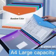 8pcs A4 Snap Button File Folders (4 File Folders + 4 Label Cards), 11-Hole Loose Leaf Binder Pockets, Thickened PVC File Storage Folders With Snap Buttons, Random Colors, Durable A4 Loose Leaf Folders, Suitable For School, Office And Home Storage Organization - Large Capacity File Bag - View 2