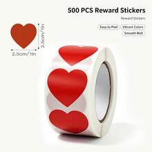 500pcs Red Heart Roll Stickers 1 Inch Solid Red Heart Stickers Envelope Seals Gift Wrapping Valentine's Day Scrapbooking Party DIY Decorative Stickers PVC Self-Adhesive Label Stickers - Red - View 2