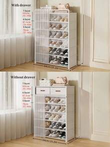 Multi-Layer Shoe Rack With Curtain, Shoe Storage And Display Rack, Shoe Cabinet With Drawers, Large Capacity Shoe Storage Rack, Indoor And Outdoor Entryway Home Use, Holiday Gift, Christmas Gift, Children's Gift - Multicolor - View 5
