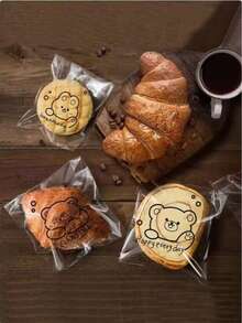 100pcs Cartoon Pattern Self-Adhesive Transparent Bread Packaging Bags, Baking Snack Packaging Bags, Snack Storage Bags, Cookie Packaging Bags, Suitable For School Supplies, Food Bags, Food Boxes, Also Suitable For Candy, Chocolate, Cookies And Other Packaging, Essential For Baking Shops, Essential For Home. - Multicolor - View 3