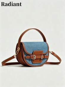 Premium Texture Saddle Bag, Vintage Patchwork Handbag, 2025 New Casual Versatile Crossbody Bag - Brown - View 8