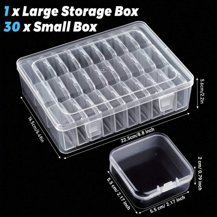31-Piece Set, 1 Large Box + 30 Small Boxes, Transparent Plastic Storage Box, With Multiple Small Storage Boxes - Bead Storage Box - With Hinged Lid, Rectangular Plastic Material, Convenient For Organizing Beads - Very Suitable For DIY Jewelry Crafts - 30 Transparent Small Boxes + 1 Large Box - View 1