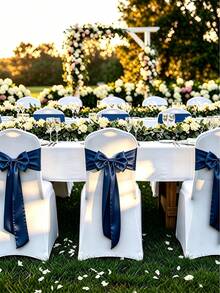 48 Stücke Satin Stuhl Schleifen Band Hochzeit Dekoration, 6*102,3 Zoll (ca. 15*260 cm) Stuhl Schleifen Dekoration, Satin Stuhl Schleifen Stuhlrücken Bindeband Party Stuhl Hochzeit Dekoration Stuhlbezug Schleifen (Marineblau) - marineblau - Übersicht 3