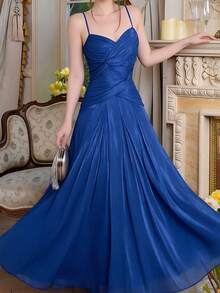 Women A-Line Blue Cami Elegant Chic Birthday Prom Dress Formal Party Evening Wedding Guest - Royal Blue - View 8