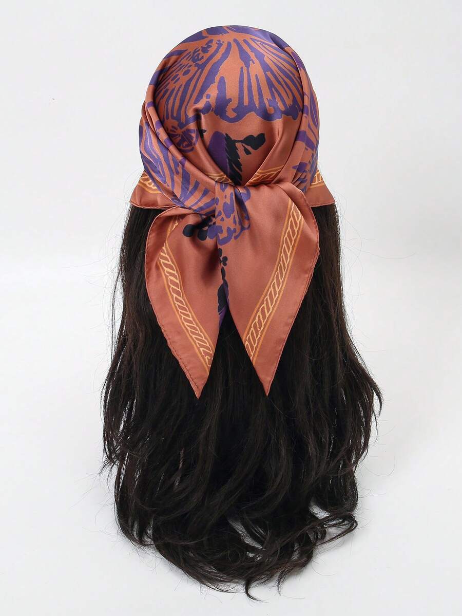 1pc Floral Print Casual Polyester Scarf, Suitable For All Seasons - Multicolor - View 1
