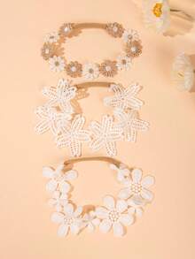 3pcs Baby Girl Lace Floral Headbands, Elastic Non-Slip Newborn Headbands, Bohemian Floral Photo Props - Multicolor - View 13